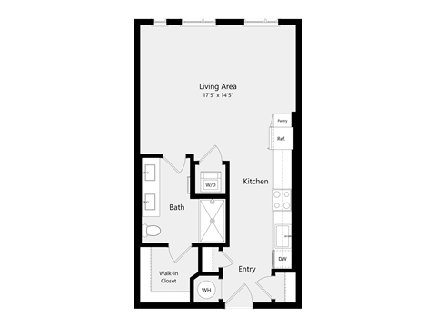 Floor plan for studio, 1 bath, 581 sqft